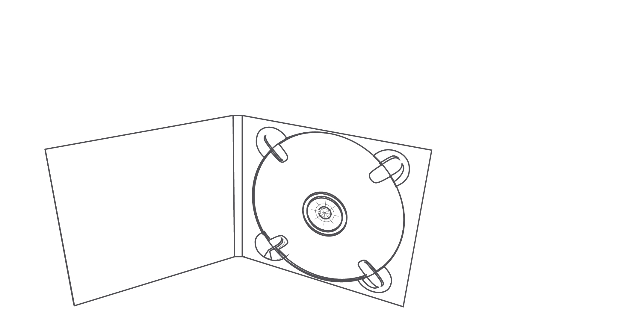 CD-DVD CD Digipack 4-seitig Bookletklebung links Tray rechts