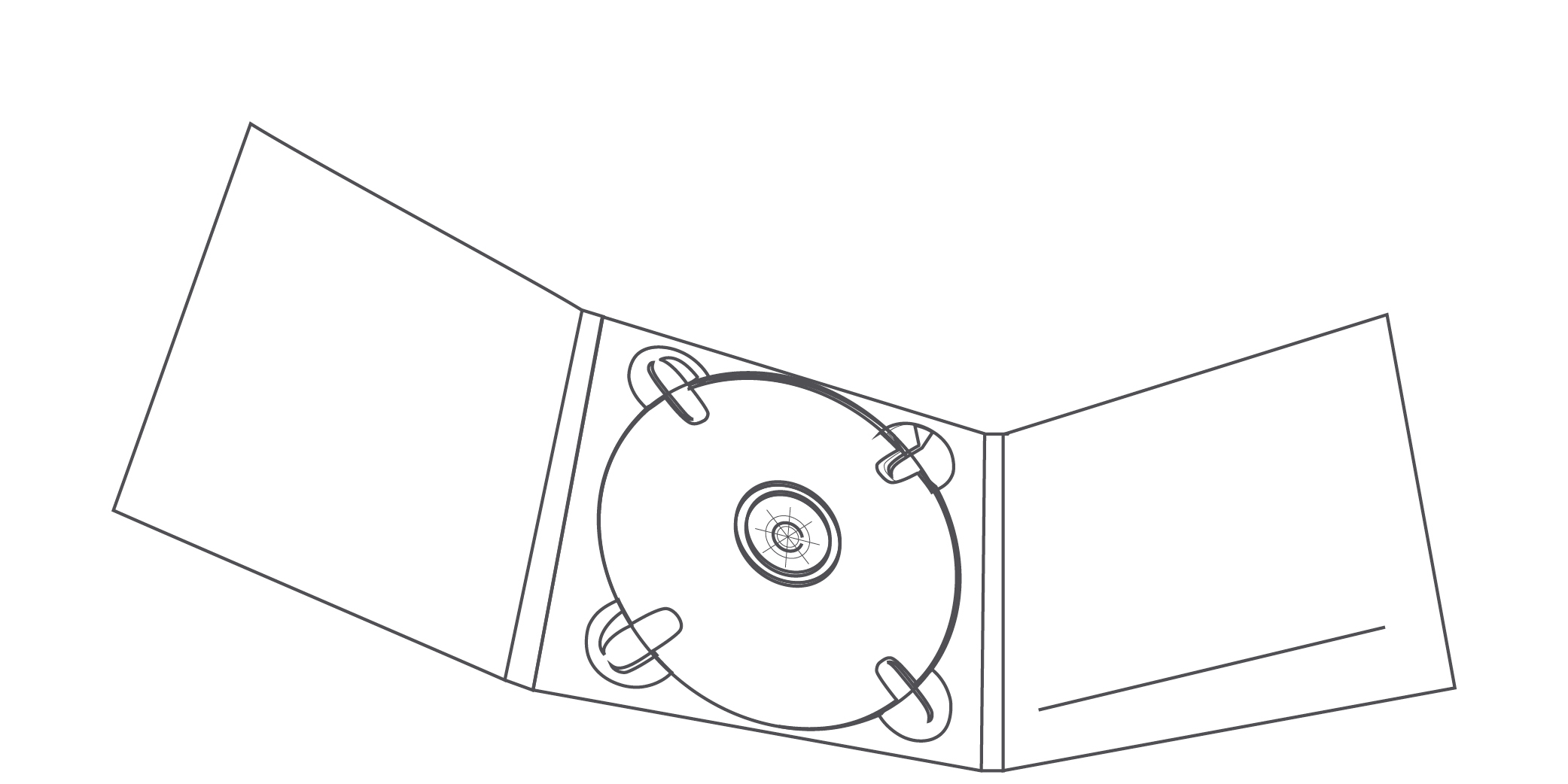 CD-DVD CD Digipack 6-seitig Bookletschlitz rechts Tray mittig