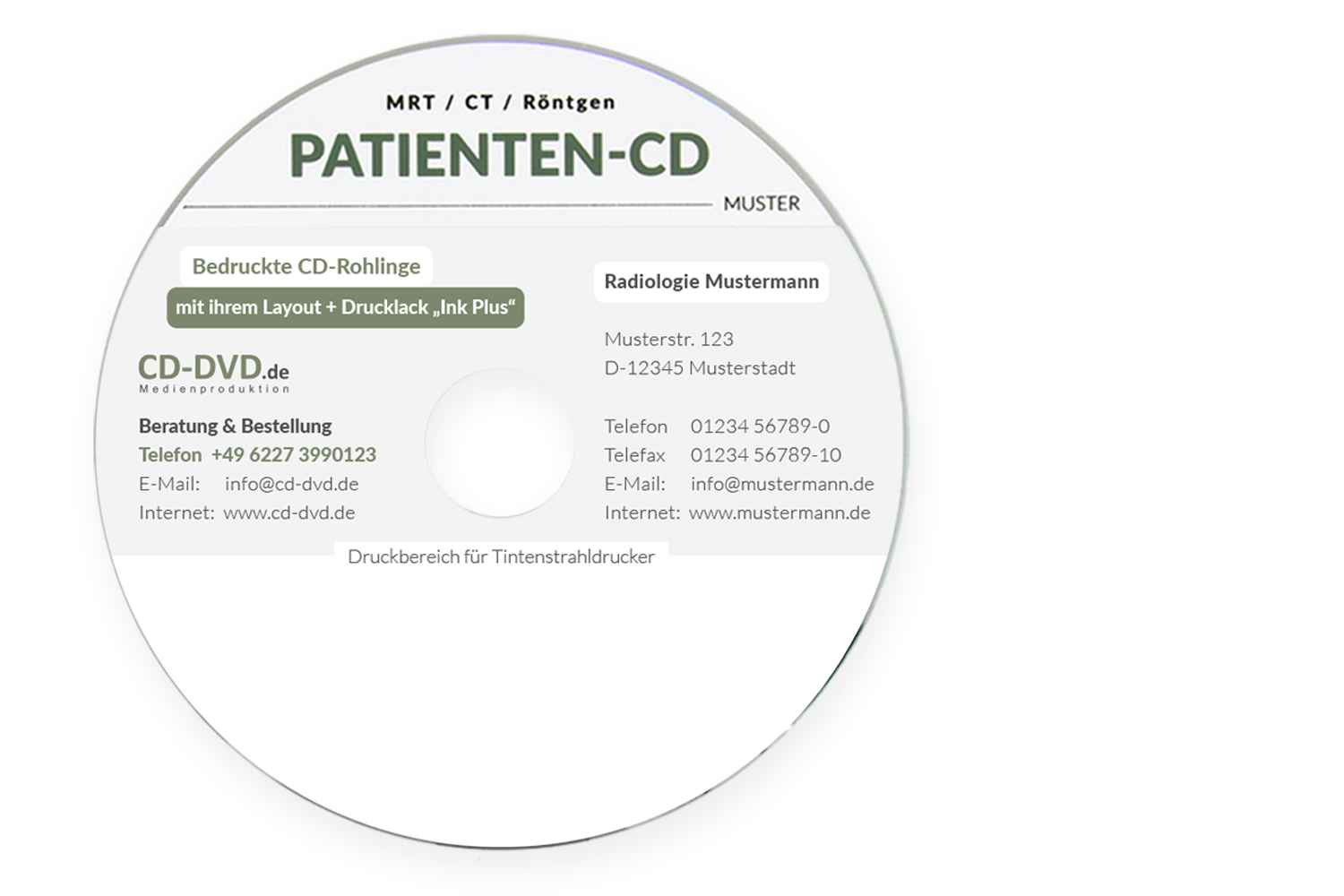 Bedruckte CD DVD Rohlinge bedruckbar Tintenstrahldruck Inkjet für Arztpraxen und Klinken - Patienten CD DVD