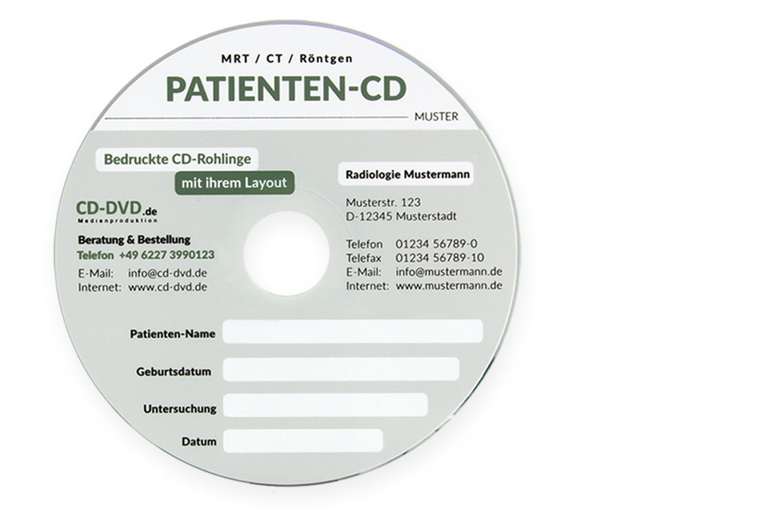 Bedruckte CD DVD Rohlinge für Arztpraxen und Klinken - Patienten CD DVD