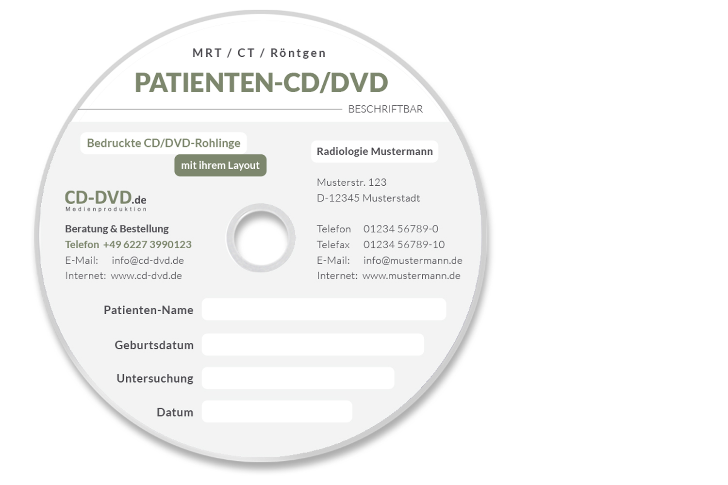 CD-DVD Rohling bedruckt Patienten Radiologie
